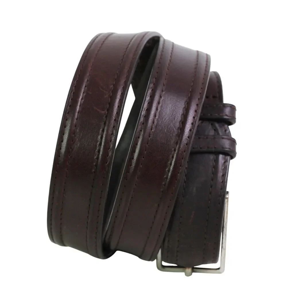 ENGLAND BROWN REAL LEATHER 1 1/8"Wd STITCH CASUAL DRESS MEN'S BELT Sz 34/86 (A95